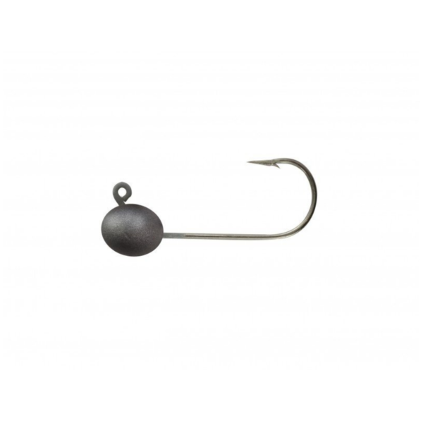 Black ball-head fishing jig hook on white background