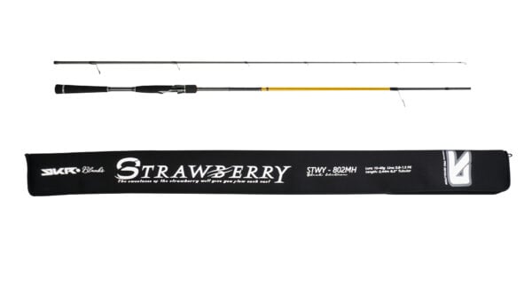 Fishing rod with protective case, black and yellow design.