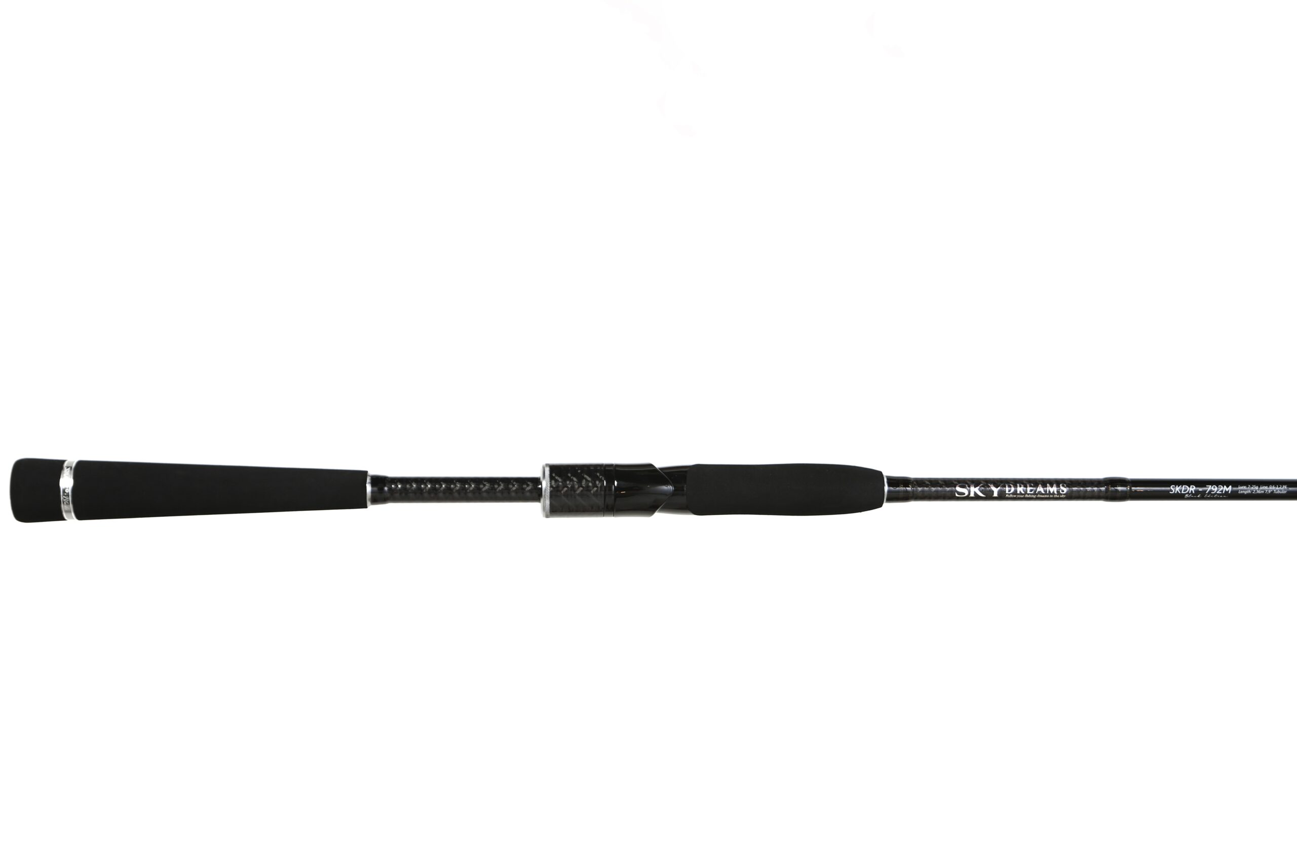 Black fishing rod with grip handle.