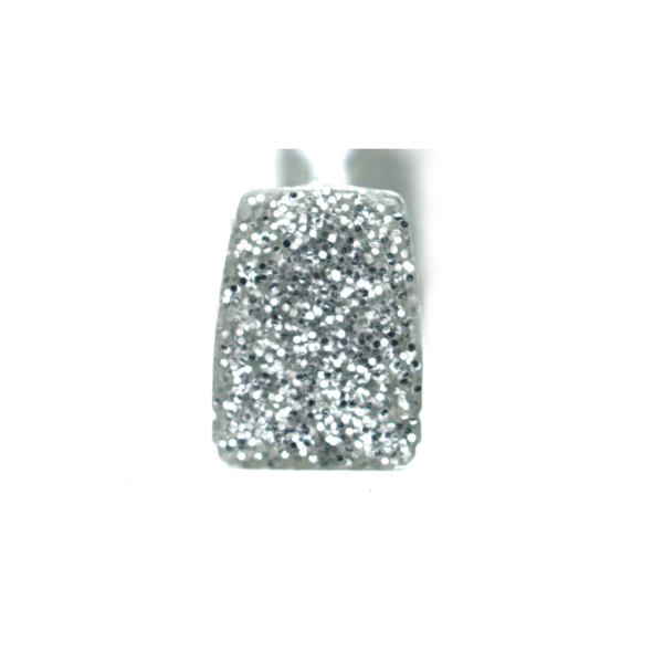 Silver glitter resin pendant with a sparkle finish.