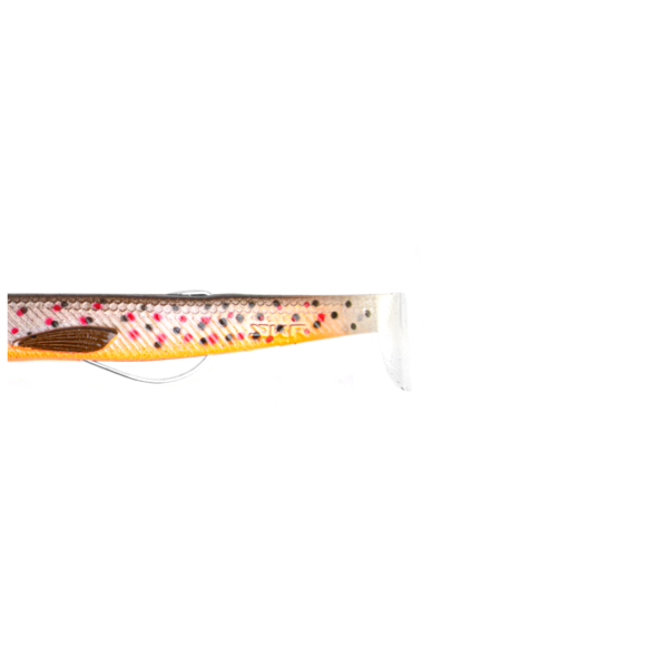Colourful fishing lure with spots and fins