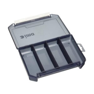 Open grey plastic organiser box with dividers