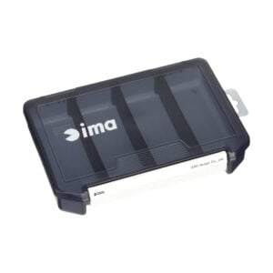 Clear plastic storage box with ima logo