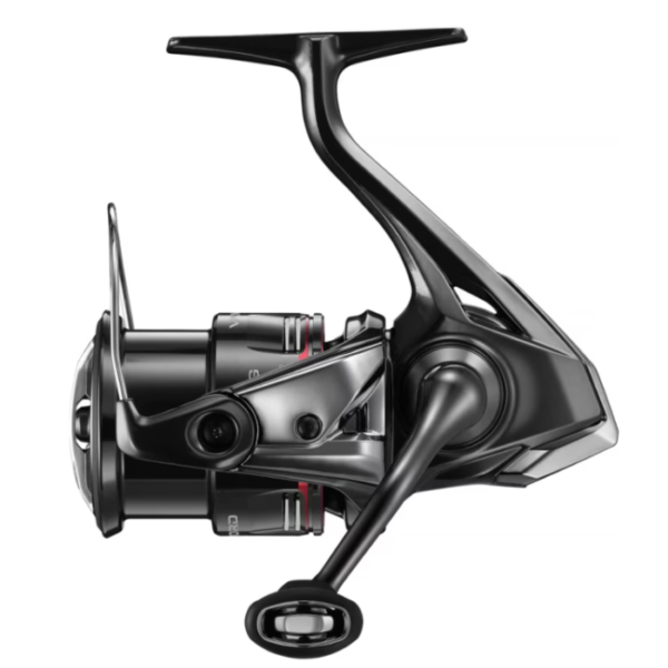 Black fishing reel on white background