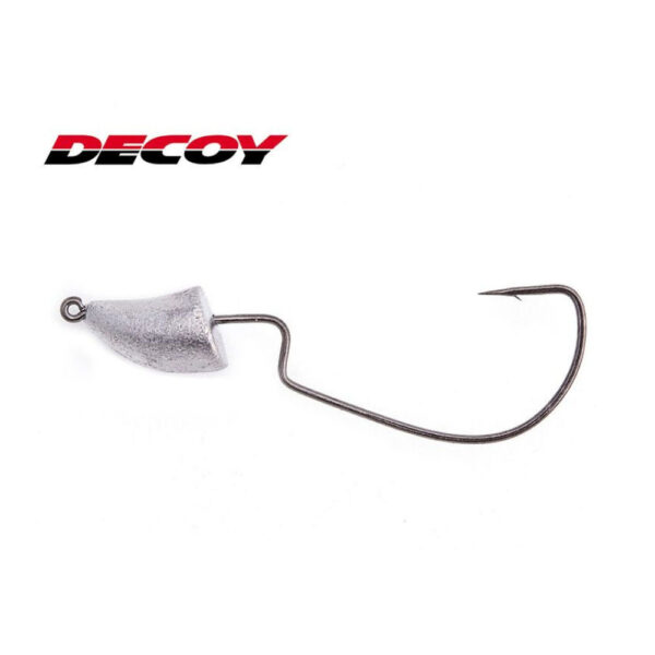 Decoy fishing hook with weighted head.