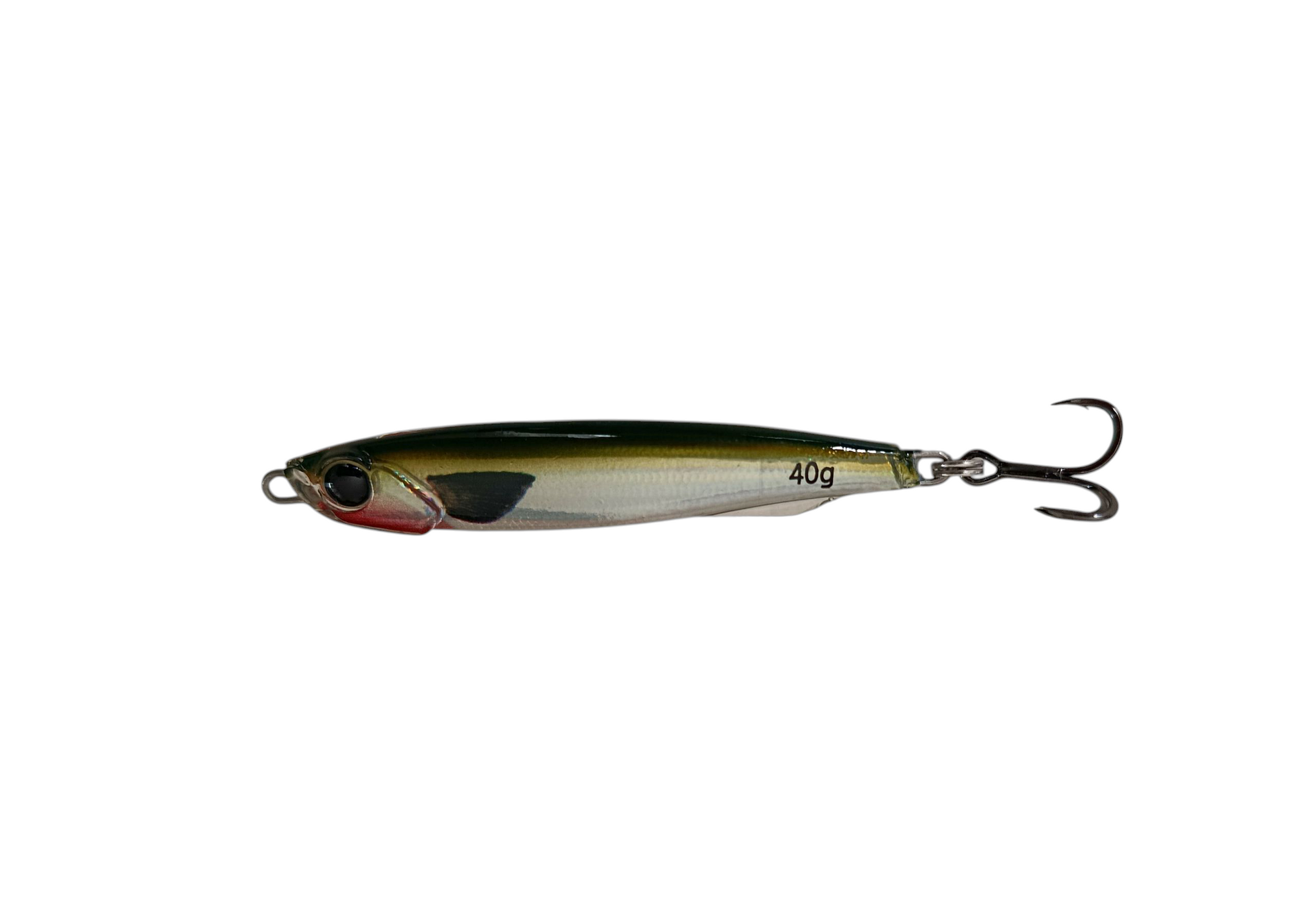 Plastic fishing lure with hooks, weighs 40g.