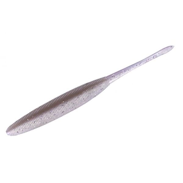 Soft plastic fishing lure, ribbed with speckles.