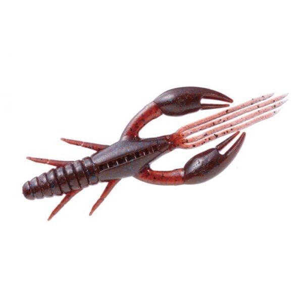 Brown and red artificial crayfish lure for fishing.
