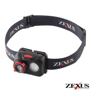 Zexus headlamp with adjustable strap, black and red