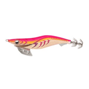 Pink and gold squid fishing lure with hooks