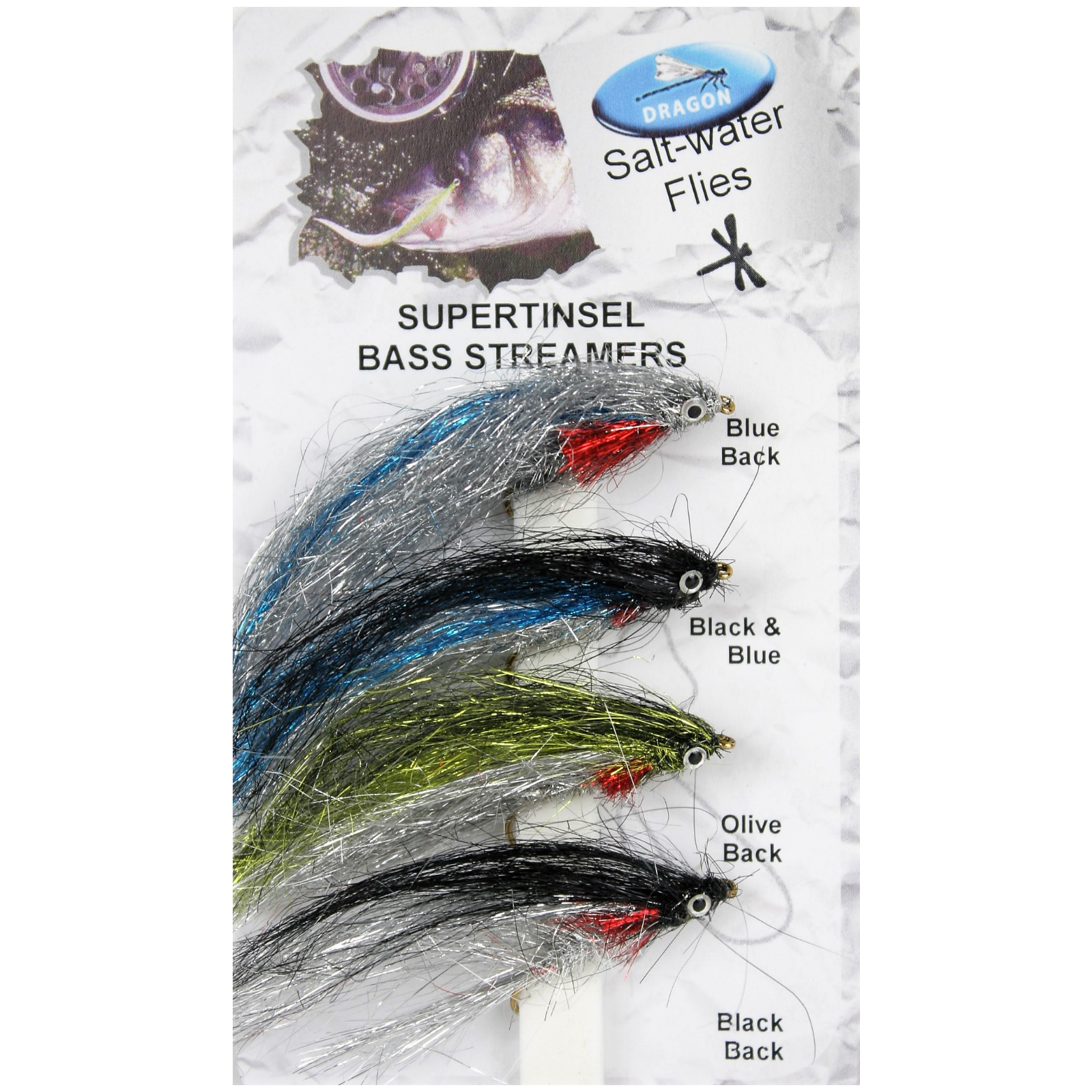 Assorted Supertinsel Bass Streamers for fishing.