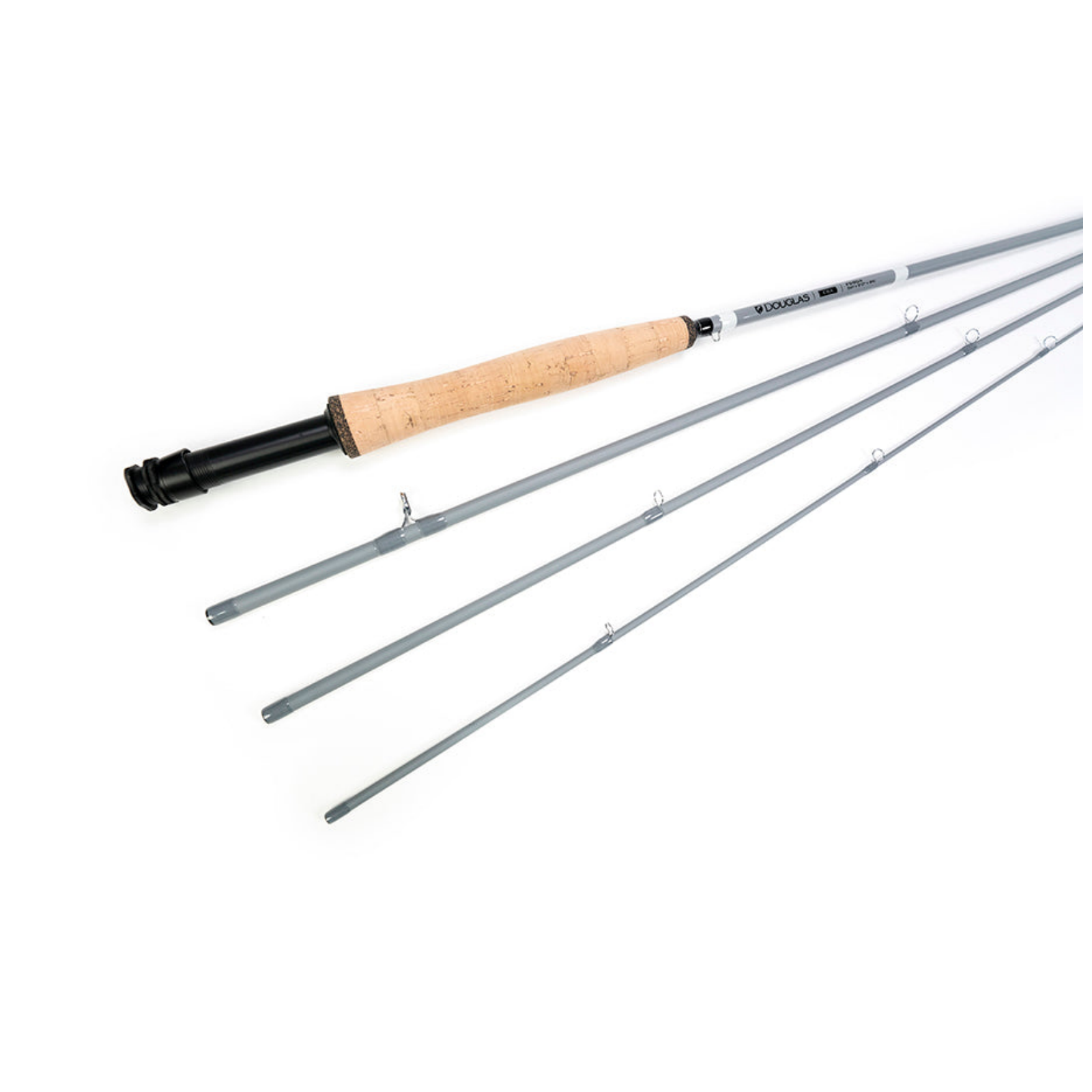 Four-piece fly fishing rod with cork grip.