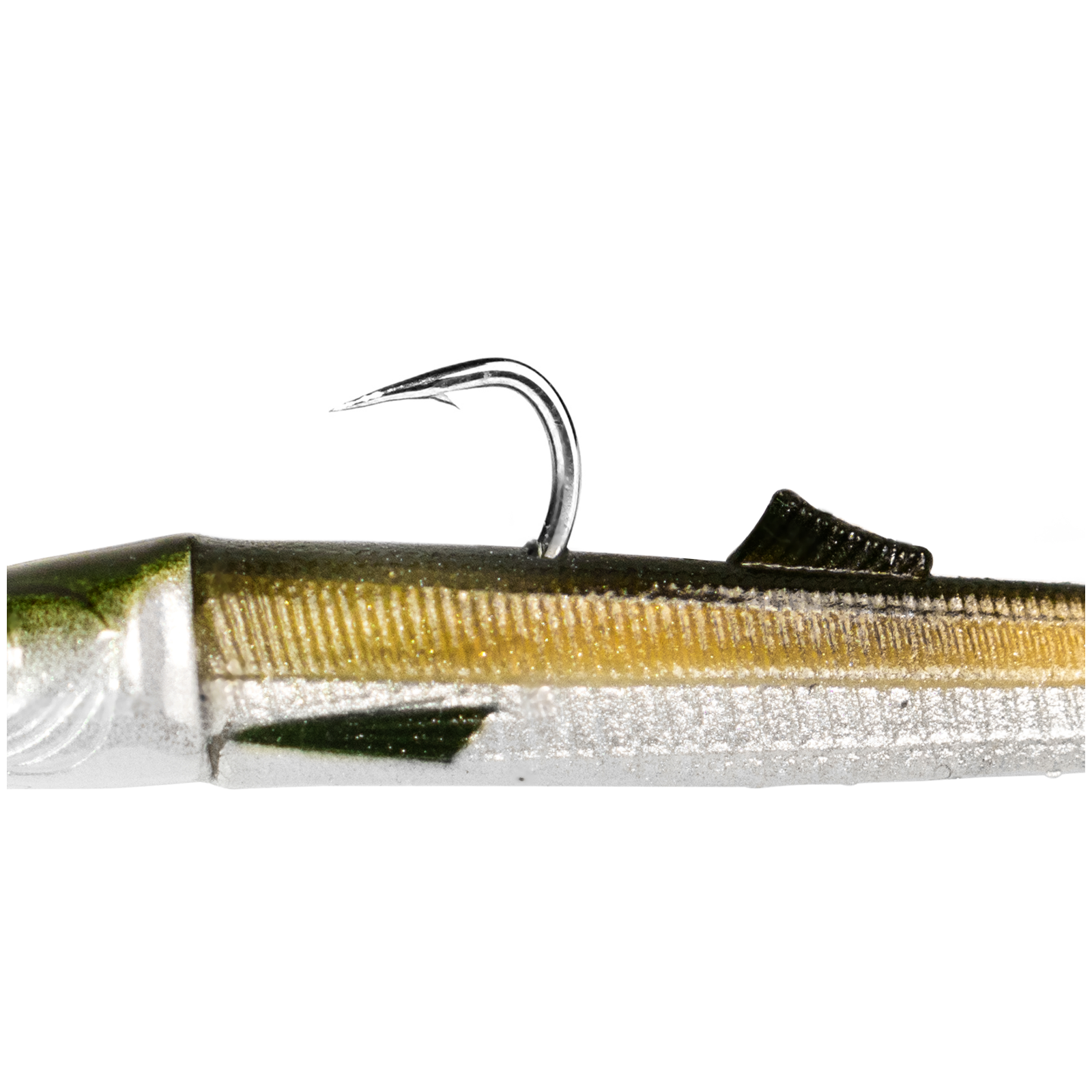 Close-up of fishing lure with hook.