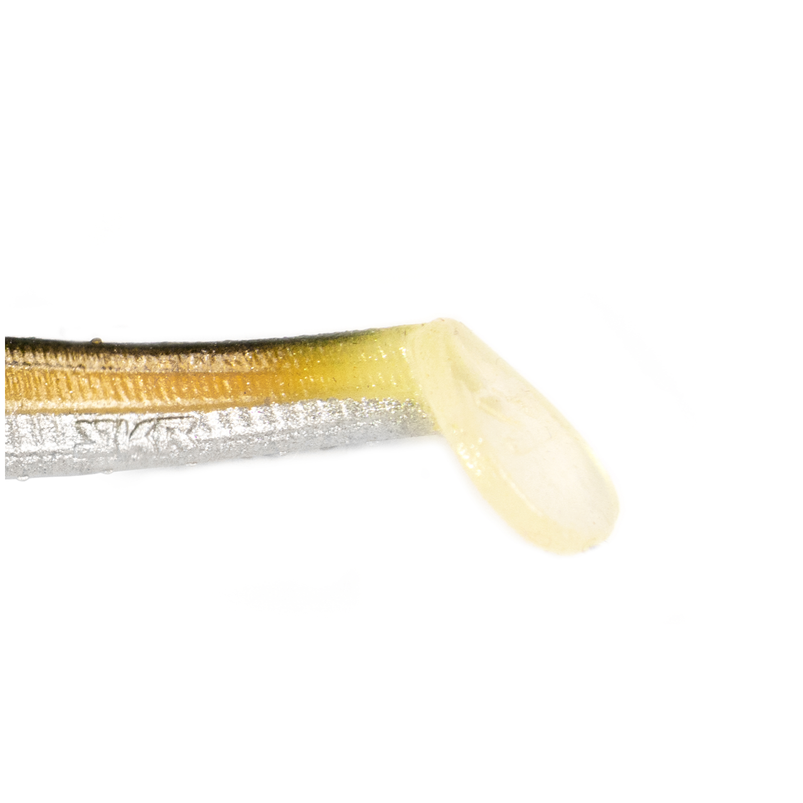 Close-up of a fishing lure's tail.