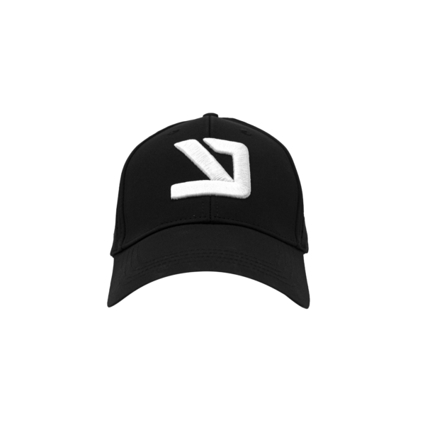Black cap with white embroidered logo