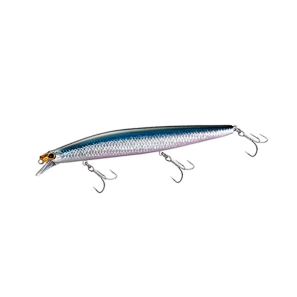 Metallic fishing lure with multiple hooks