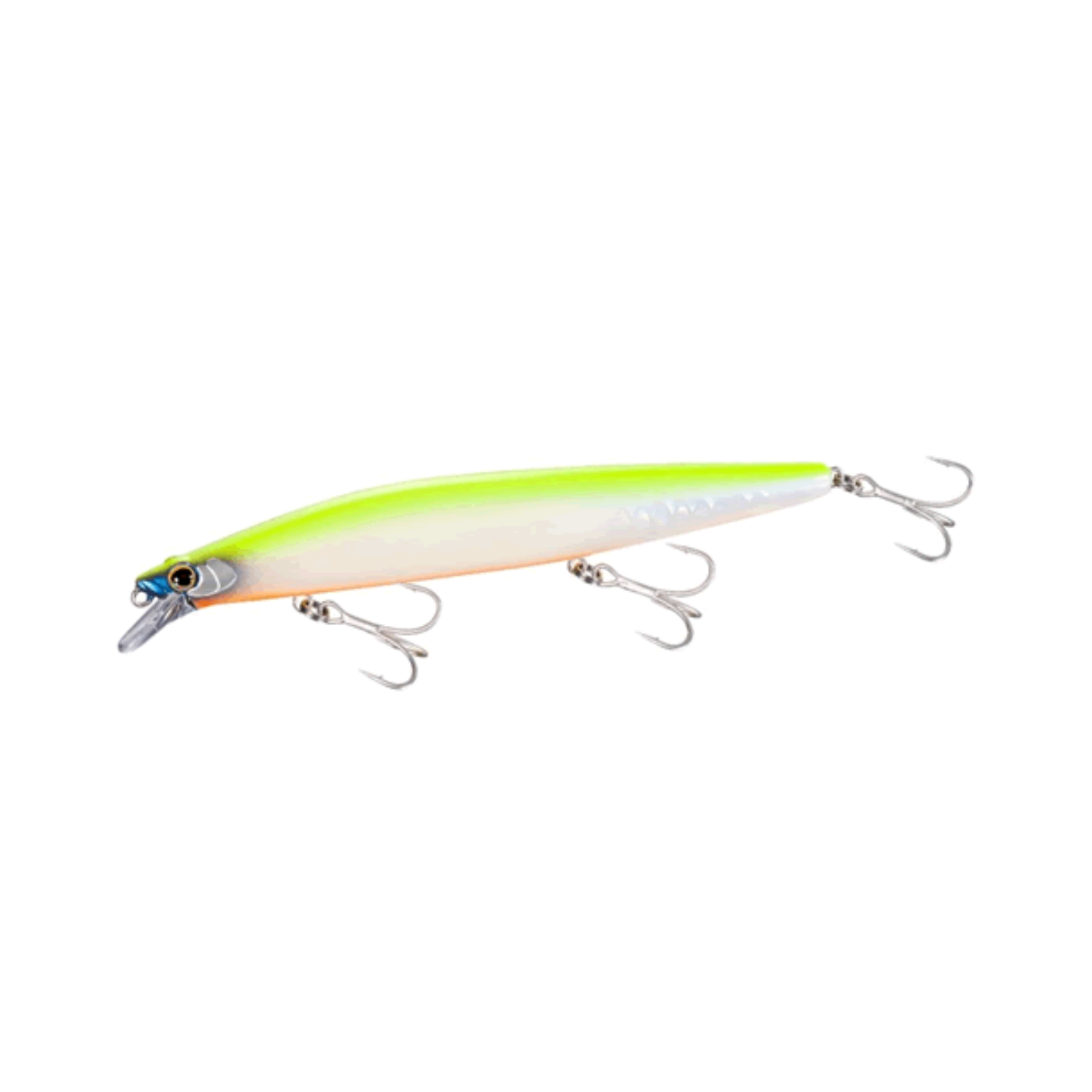Colourful fishing lure with multiple hooks.